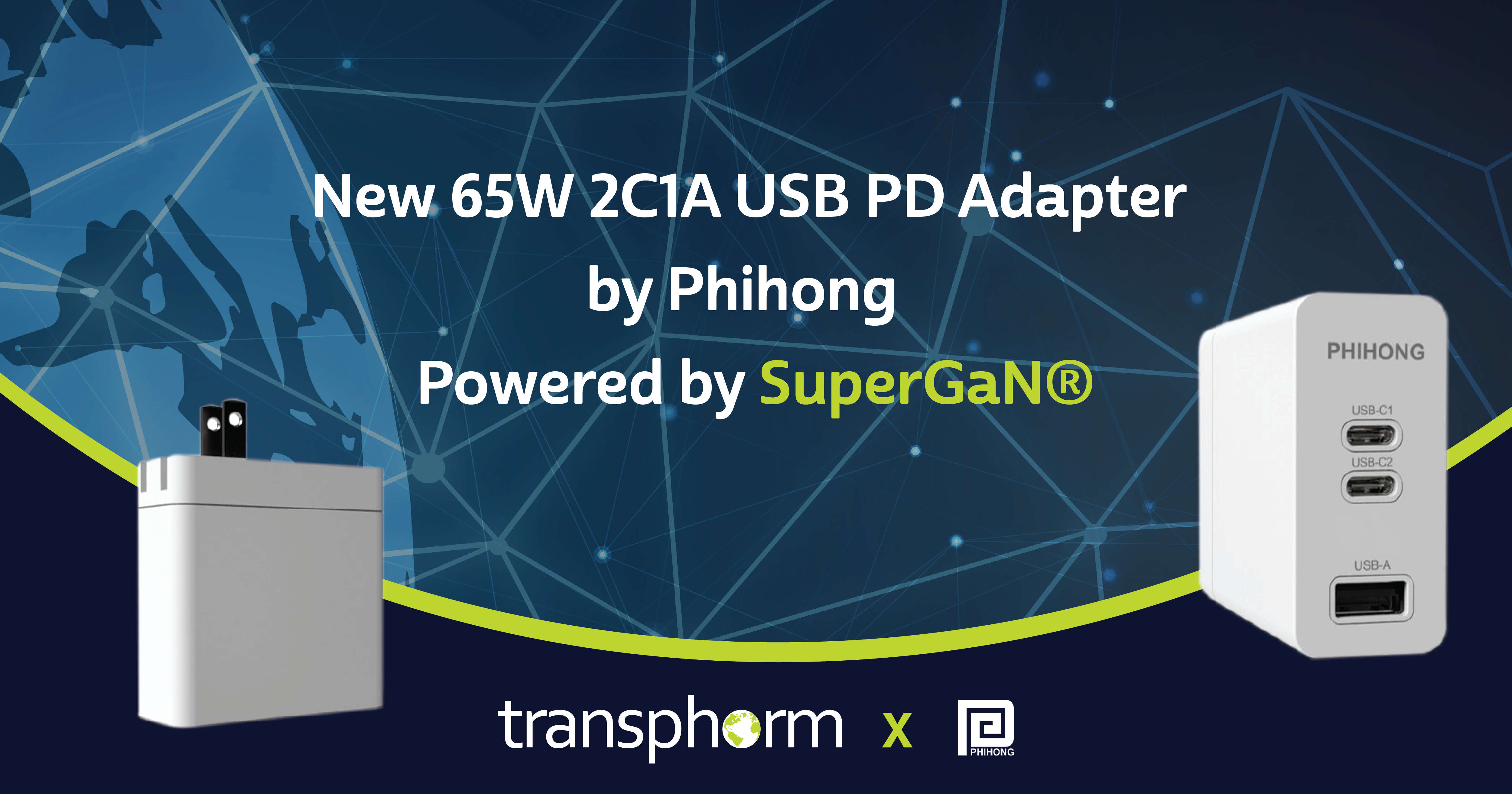 飞宏新推出的65W 2C1A USB PD适配器采用Transphorm的氮化镓技术